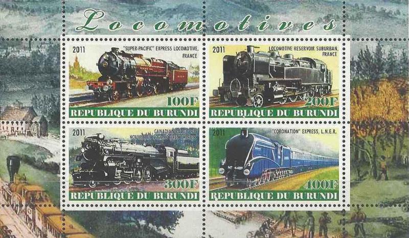 Burundi 2011 M/S Steam Locomotives Trains Rail Transport Railway Stamps MNH (4)