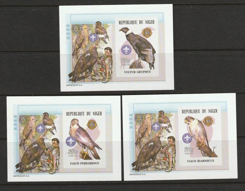 BIRDS-NIGER #1084 FALCON,VULTURE IMPERF S/S MNH