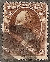 US O 74 Used 1873 3c brn Treasury Official Stamp
