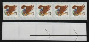 1992 Sc 2595 Brown 29c COIL STRIP of 5 Arrow Reverse