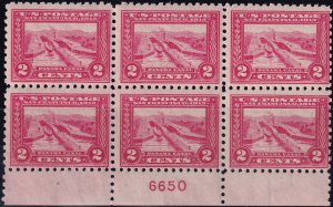 #402 Mint NH, Fine+, Plate number block of 6, imprint, rare piece (CV $3,000)...