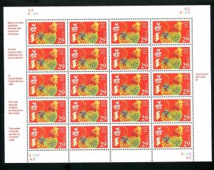 2720 CHINESE NEW YEAR YEAR of the Rooster Chicken Sheet of 20 29¢ Stamps 1992 