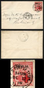 Trinidad and Tobago SG175 1d Scarlet Used 19 Oct 1916 FIRST DAY COVER