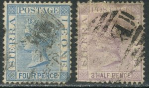 SIERRA LEONE Sc#16, 24 1876-93 Queen Victoria 4p, 1½p Used with Faults