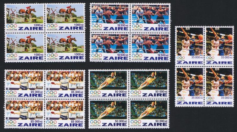 Zaire Olympic Games Atlanta 5v Blocks of 4 SG#1444-1448 SC#1444-1448 CV?20+