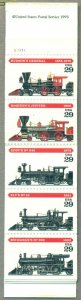 US: 1994 LOCOMOTIVES; Complete Booklet of 20 Sc 2847a; BK216, 29 Cents Values