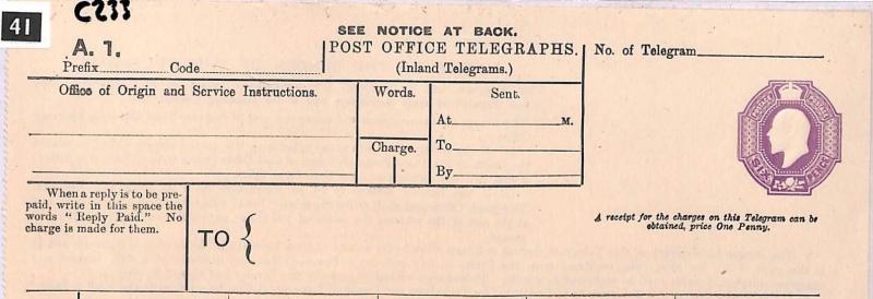 GB KEVII 6d TELEGRAPH Form TP18d Superb Unused Stationery {samwells-covers}GC233