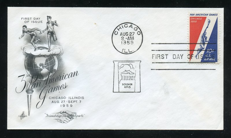 US C56 10c Air Mail Pan American Games UA ArtCraft cachet FDC
