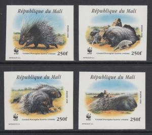 XG-BA209 MALI IND - Wwf, 1998 Wild Animals, Crested Porcupine Imperf. MNH Set