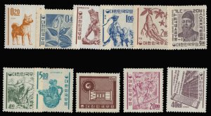 Korea #360-370 Cat$281, 1962-63 20ch-40w, complete set, 5w and 10r hinged, ba...