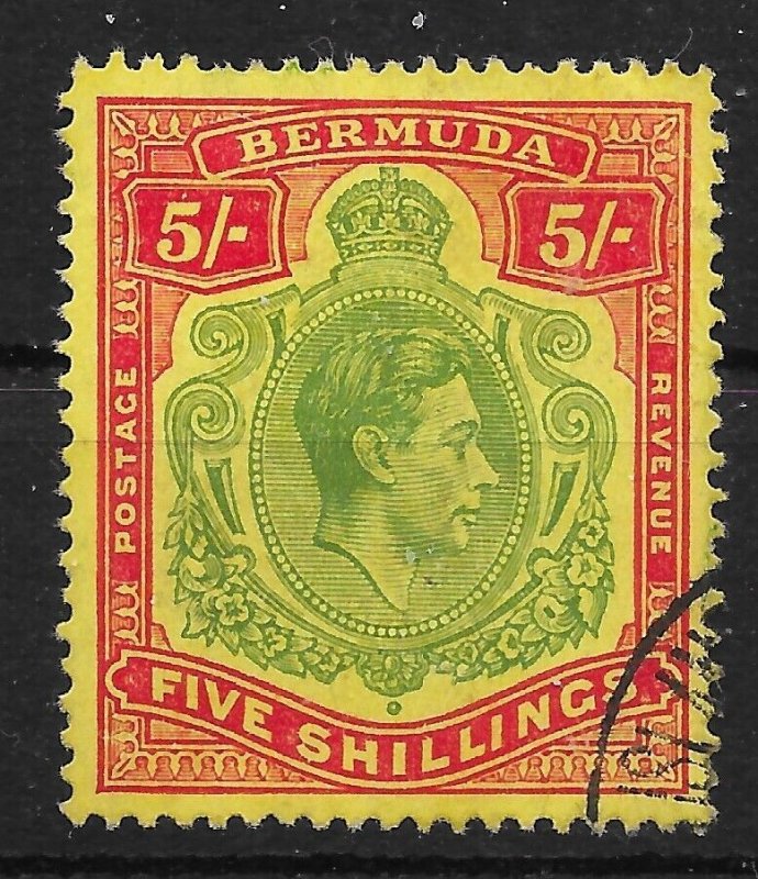 BERMUDA SG118g 1950 5/= GREEN & SCARLET ON YELLOW p13 USED