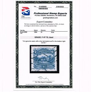 EXCELLENT GENUINE SCOTT #2590 BIG MARGINS POSTALLY USED PSE CERT GRADED F-VF 75