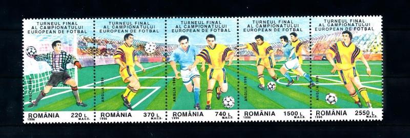 [46566] Romania 1996 Football European Cup England Strip of five MNH