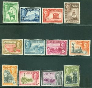 SG 135/146 Gold Coast 1948. ½d to 5/- set of 12. Pristine lightly mounted mint..