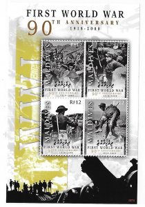 Maldives Maldive islands 2008 First World War 90th anniversary S/S MNH C3