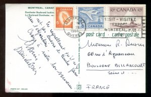 d163 - Canada 1966 Three Values on Postcard to France. Montreal Slogan