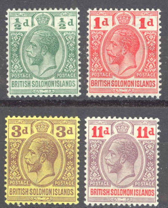 Solomon Islands Sc# 19-22 MH 1913-1914 1/2p-11p KGV Inscribed Postage-Postage