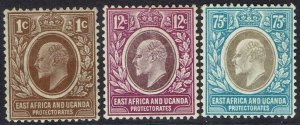 EAST AFRICA AND UGANDA 1907 KEVII 1C 12C AND 75C