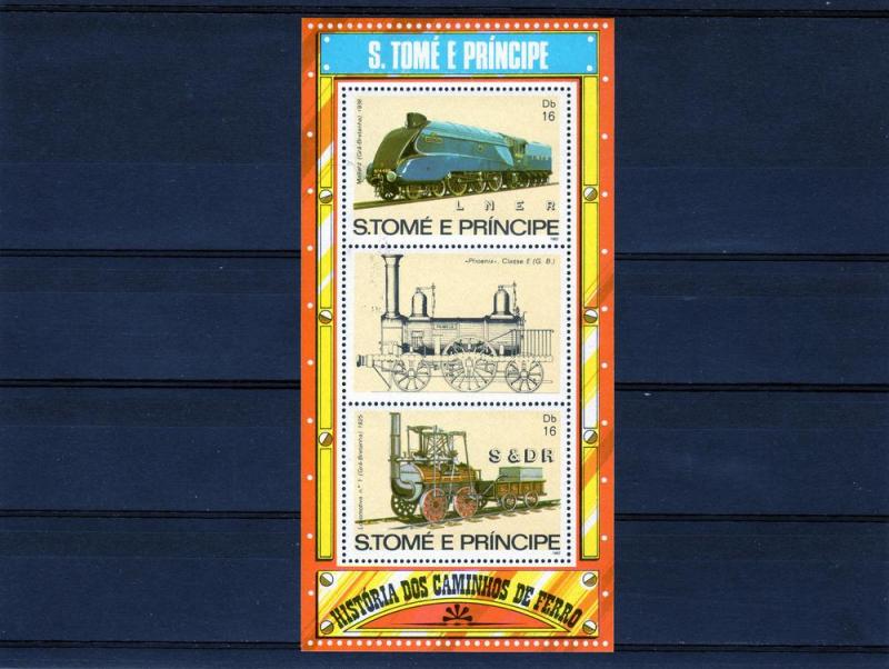 St.Thomas & Prince 1982 MNH Locomotives  3 Souvenir Sheets Perforated Mi#114/16