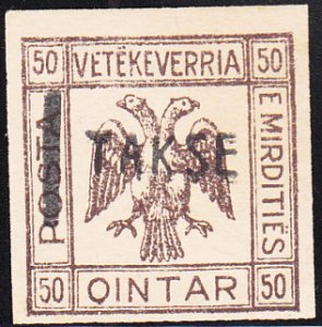 Albania 1921 no gum TAKSE on 50q Double-headed eagle imperf unlisted