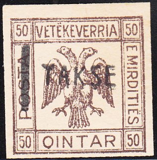 Albania 1921 no gum TAKSE on 50q Double-headed eagle imperf unlisted