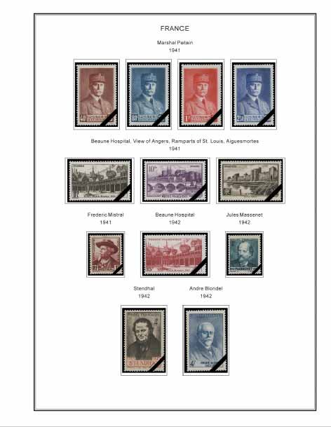 COLOR PRINTED FRANCE 1941-1965 STAMP ALBUM PAGES (55 illustrated pages)