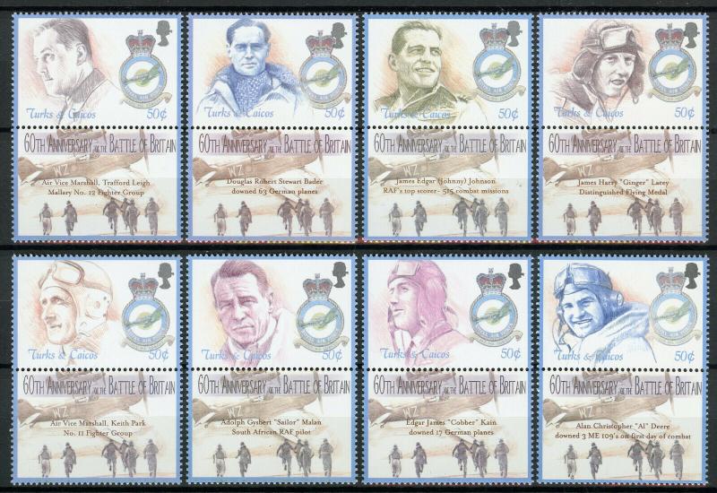 Turks & Caicos 2000 MNH WWII WW2 Battle of Britain  8v Set Aviation Stamps