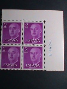 ​SPAIN-1956 SC# 830 WORLD STAMP DAY GENERAL-FRANCO -MNH BLOCK OF 4 VERY FINE