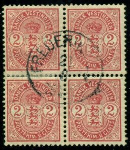 DANISH WEST INDIES #29 (20) 2¢ Coat of Arms, Block of 4, used, VF