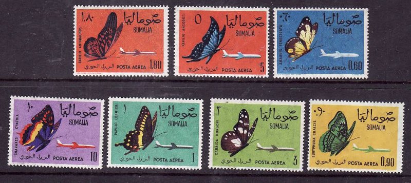 Somalia-Sc#C75-81-unused NH airmail set-Insects-Butterflies-Planes-1961-