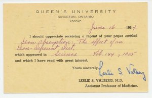 Postal stationery Canada 1964 Queen s University Kingstin Ontario - Request - Me