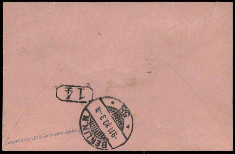 Germany 1920 Inflation Berlin Rohrpost Pneumatic Mail Cover Germania 82656