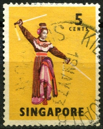 Singapore Sc#86 Used, 5c yel & multi, Traditional Dances and Musical Instrume...