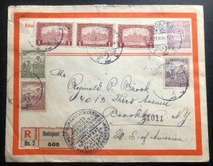 1921 Budapest Hungary Registered Stationery Cover To Brooklyn NY Usa