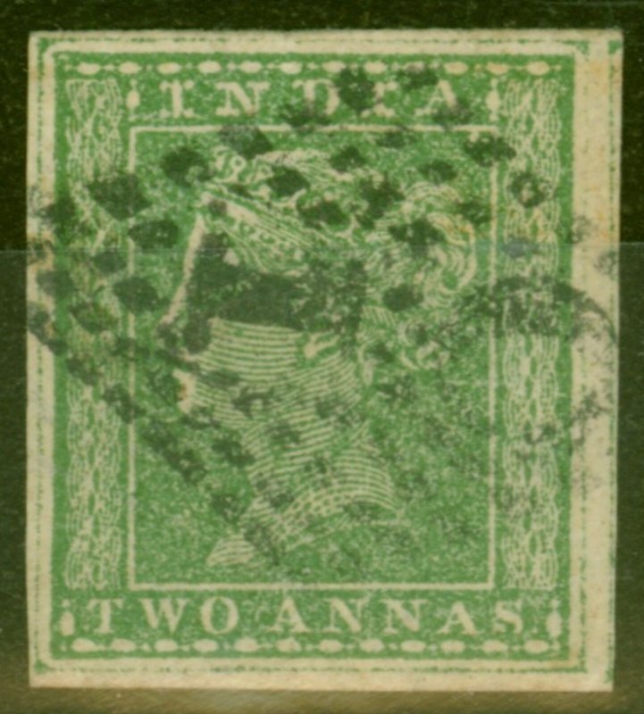 India 1854 2a Green SG31b Wmk Type 10a 4 Good Margins Fine Used Scarce