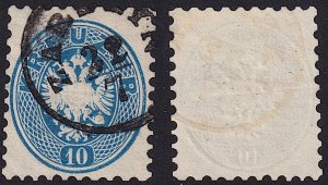 Austria - 1864 - Scott #25 - used - ZARSZYN pmk Poland - 85 Mueller points