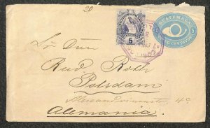 GUATEMALA H&G #4 STATIONERY ENTIRE & #46 STAMP COLOMBA TO GERMANY COVER 1895