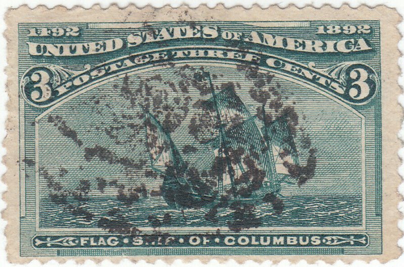 Scott #232 - 3c Green -  Flagship of Columbus - Used - SCV - $15.00 