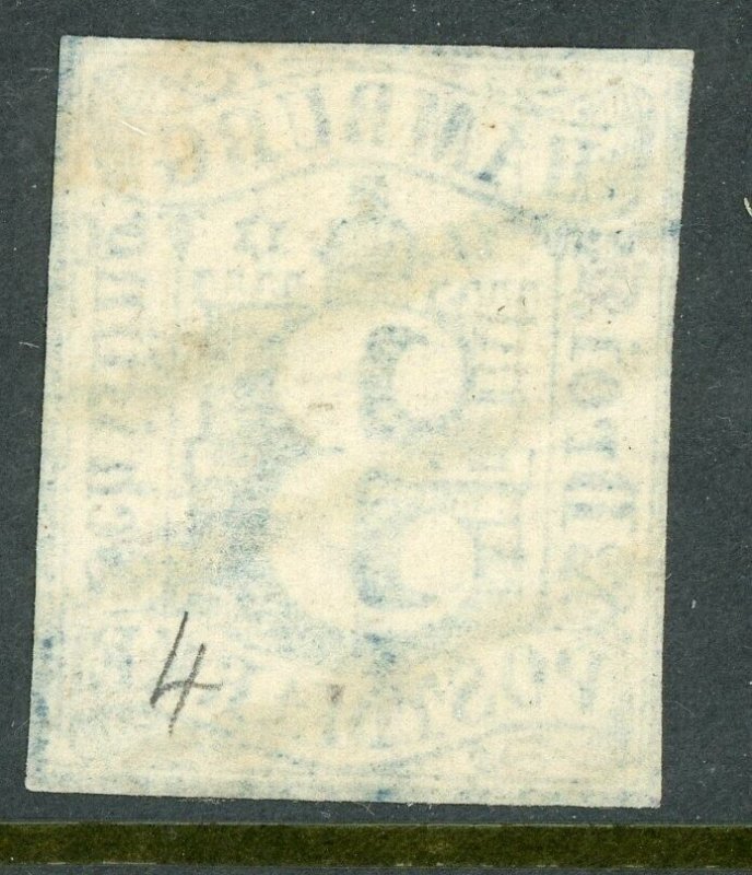 Germany 1859 Hamburg 3 Schilling Blue Scott #4 VFU T786 ⭐⭐⭐⭐⭐⭐