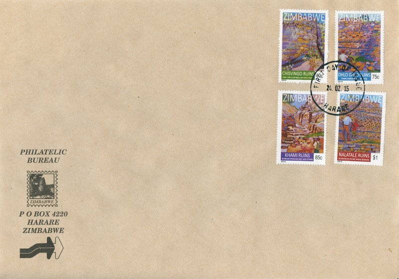 Zimbabwe Stamps 2015 FDC Major Drystone Ruins Architecture Tourism 4v Set