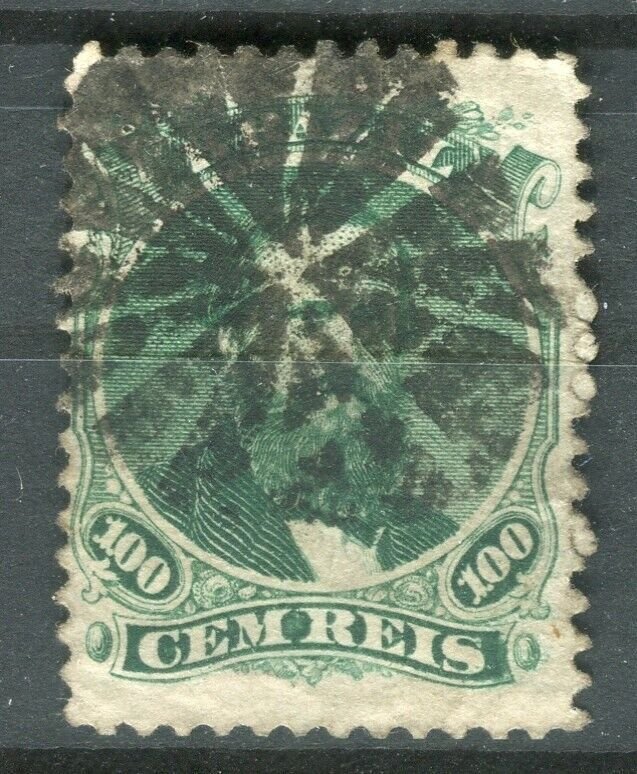 BRAZIL; 1860s-70s early classic Dom Pedro issue fine used 100r. value