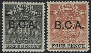 BRITISH CENTRAL AFRICA 1891 BCA OVERPRINTED ARMS 1D AND 4D