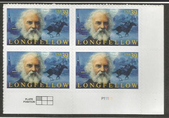 U.S. Scott #4124 Longfellow Stamp - Mint NH Plate Block of 4