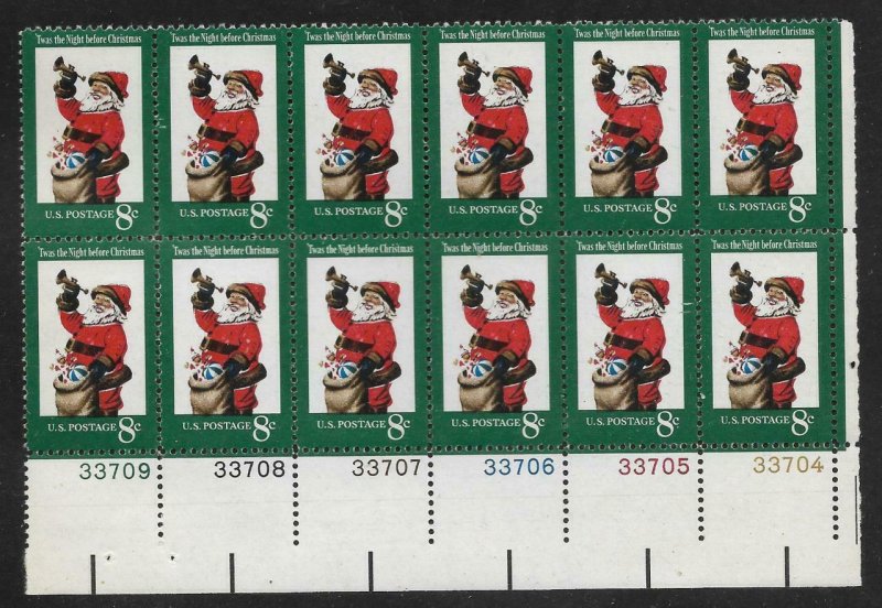 1972 Santa Plate Block Of 12 8c Postage Stamps, Sc 1472, MNH, OG