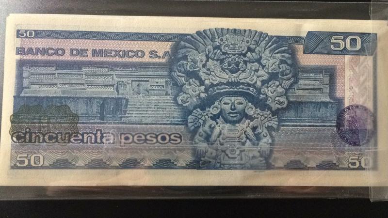 L) 1981 MEXICO, BANKNOTES, BENITO PABLO JUAREZ GARCIA, PRESIDENT, AZTEC TEMPLE