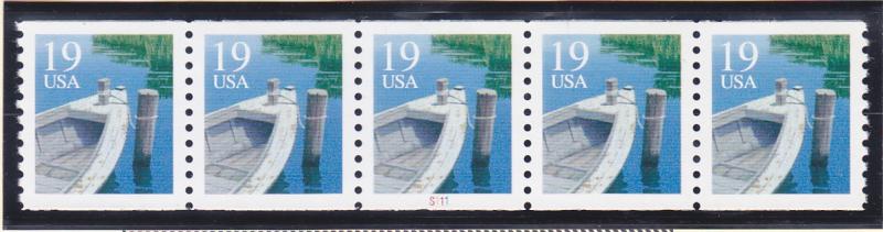 US 2529C MNH 1994 Fishing Boat PNC Strip of 5 Plate #A7779