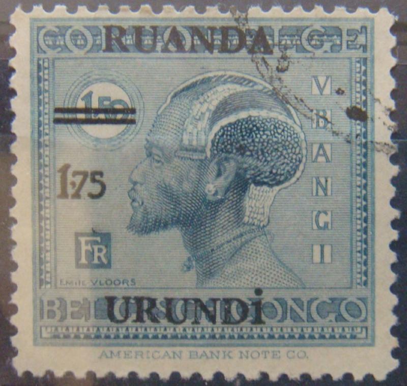 RUANDA URUNDI 1927 1.75f on 1.50f Native Used