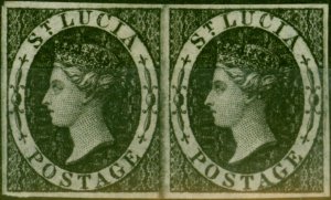 St Lucia 1864 (1d) Intense Black SG11x Wmk Reversed Fine MM Imperf Proof Pair...