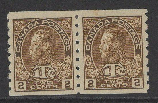 CANADA SG241 1916 2c+1c BROWN MTD MINT PAIR