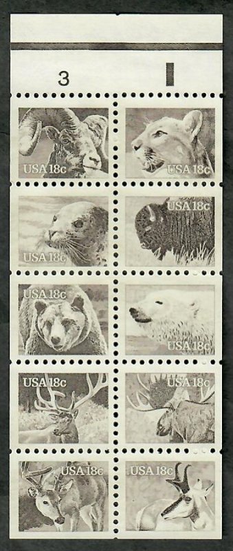 1889a Wildlife MNH Booklet Pane of 10 with plate #3